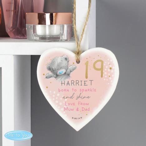 Personalised Me to You Sparkle & Shine Birthday Wooden Heart Decoration Extra Image 2